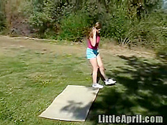 Wet teen Little April fingers her pussy