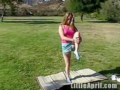 Wet teen Little April fingers her pussy