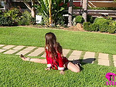 Stretching Outdoors In Red - Watch4Fetish
