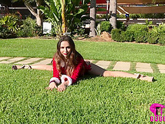 Stretching Outdoors In Red - Watch4Fetish