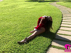 Stretching Outdoors In Red - Watch4Fetish