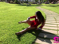 Stretching Outdoors In Red - Watch4Fetish