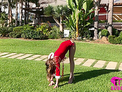 Stretching Outdoors In Red - Watch4Fetish