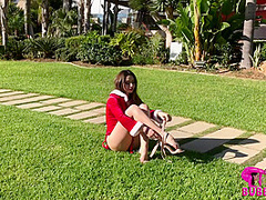Stretching Outdoors In Red - Watch4Fetish