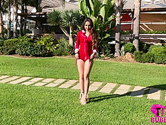 Stretching Outdoors In Red - Watch4Fetish