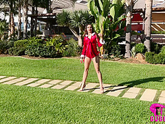 Stretching Outdoors In Red - Watch4Fetish