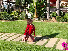 Stretching Outdoors In Red - Watch4Fetish