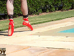 Lady Outdoor In Red Sexy Outfit - Watch4Fetish