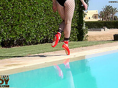 Lady Outdoor In Red Sexy Outfit - Watch4Fetish