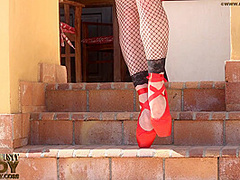 Lady Outdoor In Red Sexy Outfit - Watch4Fetish