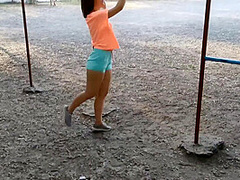 Student Trains On The Sports Ground And Shows Her Tight Ass