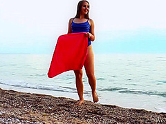 Purple Bikini Red Towel - Alya Shon