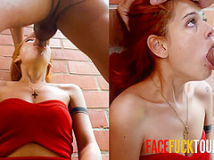 Waitress roughly face fucked against a wall in back alley for messing up order