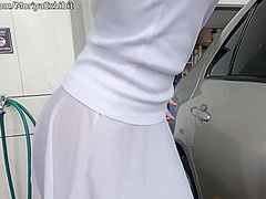 Teaser - Washing Car In Risky White Transparent Clothing - Moriya Exhibit