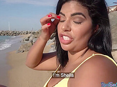 POV busty Latina4cash babe enjoys public sex after casting