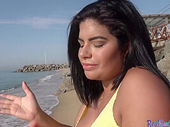 POV busty Latina4cash babe enjoys public sex after casting
