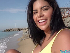 POV busty Latina4cash babe enjoys public sex after casting