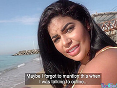 POV busty Latina4cash babe enjoys public sex after casting