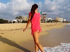 Public Flashing # Take Off Panties # Tanning Hairy Pussy At Sun Set Beach Among Peoples