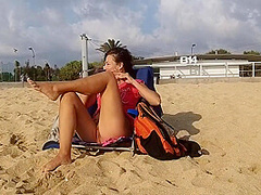 Public Flashing # Take Off Panties # Tanning Hairy Pussy At Sun Set Beach Among Peoples