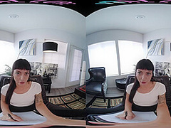 Skinny brunette fucks her ass with a toy in virtual reality