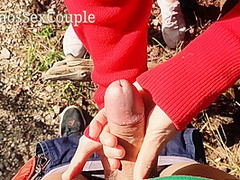 Skinny Schoolgirl Masturbate Handjob My Horny Dick Outdoor In The Wood