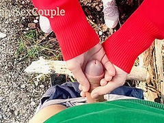 Skinny Schoolgirl Masturbate Handjob My Horny Dick Outdoor In The Wood