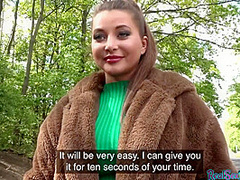 Paid babe POV sucks outdoor in public place before sex