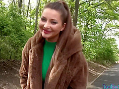 Paid babe POV sucks outdoor in public place before sex