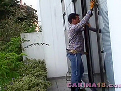 Carina sucks on mature dick