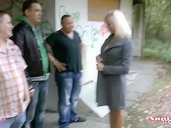 Anni Angel In German Skinny Teen Outdoor Foursome With 3 Stranger Nerd Guys