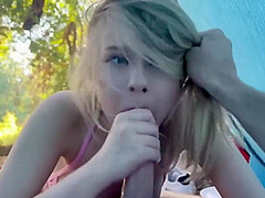 Petite Blonde Sucks Cock On Outdoor Picnic