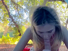 Petite Blonde Sucks Cock On Outdoor Picnic
