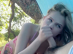 Petite Blonde Sucks Cock On Outdoor Picnic