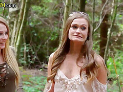 CFNM femdom babes suck and jerk bondage dude outdoor