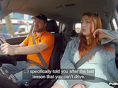 Curvy Ginger Inked Babe Publicly Fucked In Car By Instructo