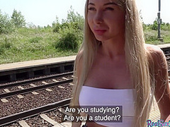 Babe4cash POV publicly nailed outdoor at the train station