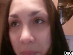 Naughty Hot Brunette Teen Chick Licking Twats In Kitchen - Www.sexxycamz 8 Min