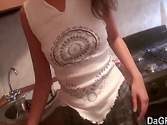 Naughty Hot Brunette Teen Chick Licking Twats In Kitchen - Www.sexxycamz 8 Min