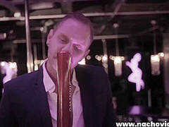 At A Stylish Strip Club She Sucks And Fucks A Baseball Bat! Nacho Stuffs Four Fingers In Her Pussy