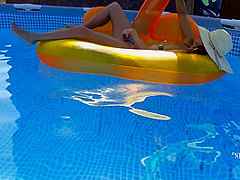 Nippleringlover Horny Milf Masturbating Outdoors In Pool Inserting Huge Screws In Extreme Stretched Pierced Nipples