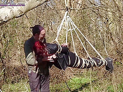 Shibari Suspended Girl Bound In A Public Forest!