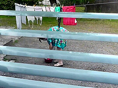 Milf Naked In Public. Voyeur. Frinas Husband Peeps In Window Like In House Yard Her Pregnant Sister Dries Clothes In Bathrobe No Bra And Panties. Public Nudity. Outdoors Pov 11 Min