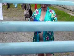 Milf Naked In Public. Voyeur. Frinas Husband Peeps In Window Like In House Yard Her Pregnant Sister Dries Clothes In Bathrobe No Bra And Panties. Public Nudity. Outdoors Pov 11 Min