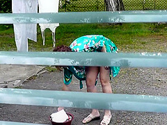 Milf Naked In Public. Voyeur. Frinas Husband Peeps In Window Like In House Yard Her Pregnant Sister Dries Clothes In Bathrobe No Bra And Panties. Public Nudity. Outdoors Pov 11 Min
