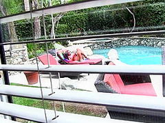 Big Tit Bikini Brunette Deep Throats Large Cock Poolside With Mouthful