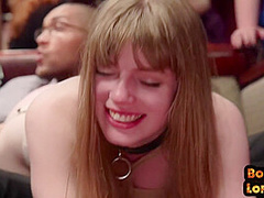 BDSM IR teens throat fucked and pussytoyed in public