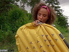 Black smalltitted teen fingered n fucked outdoor under tent