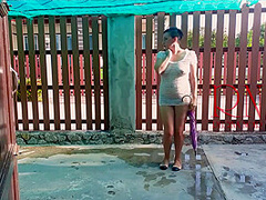 Summer Rainy Day. Wet Underwear. Rain. Umbrella