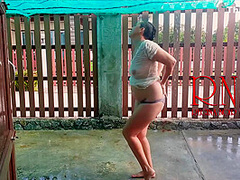 Summer Rainy Day. Wet Underwear. Rain. Umbrella